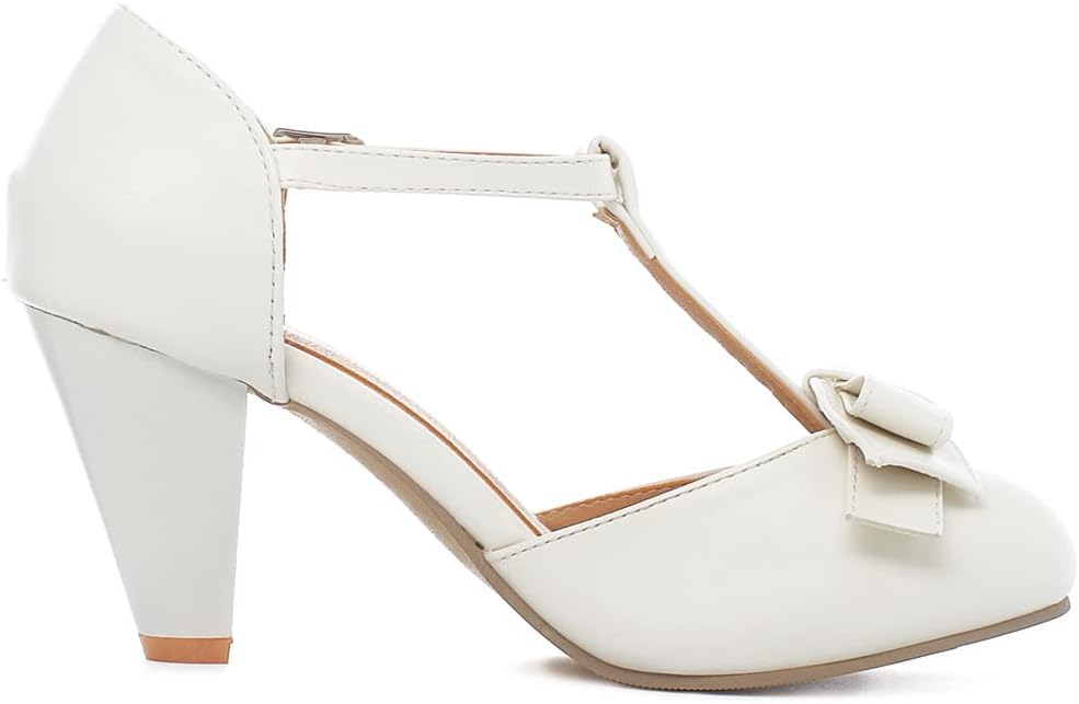 Elbslutt Women's Cute Retro Rockabilly Shoes T Strap Mary Janes Heels Chunky Cosplay Shoes Sweet Block Heeled Bow Pumps - Image 4