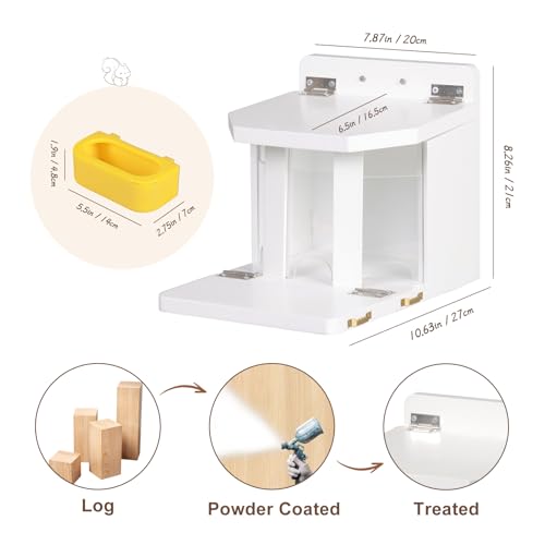 MIXXIDEA Wooden Squirrel Feeder with Water Bowl, Large Capacity Squirrels Feeders for Outside, Sturdy Construction, No Assembly Lovely Chipmunk Feeder for Corn, Peanut, Nuts, Chestnuts (White-1pk)