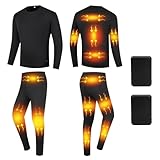 Femxizor Conjunto De Ropa Interior Térmica con Calefacción De 13 Zonas, Camisas con Base Eléctrica Inteligente Y Calzoncillos Largos con Batería para Trabajo Al Aire Libre,XS,Men Black