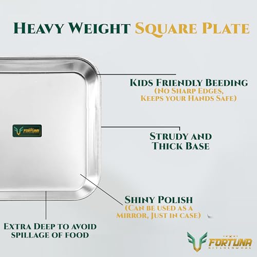 Image of Stainless Steel Plates Set of 6 | Square Plates | Breakfast /Lunch /Dinner Plates Set of 6, Diameter: 8 Inches (Plain) (8 Inches, Solid)