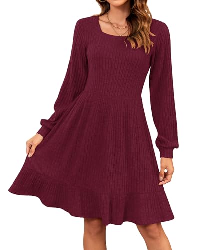AUSELILY Womens Fall Dress 2025 Square Neck Long Sleeve Dresses