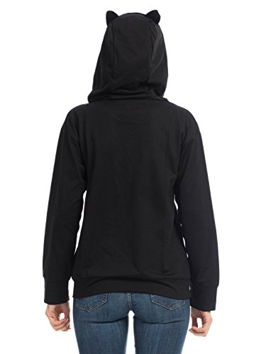 PERSUN Women's Black Cat Ear Hoodie I’m a cat Letter Print Cute Juniors Hooded Sweatshirt - Thumbnail 2