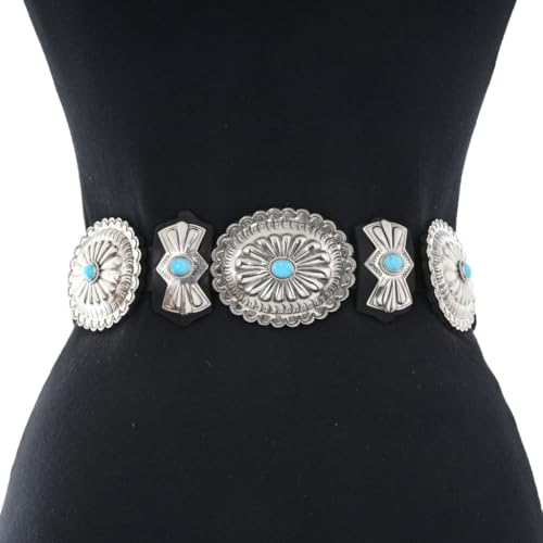 Navajo Sleeping Beauty Turquoise Concho Belt Full Size Hammered Silver Design on Genuine Leather 31932