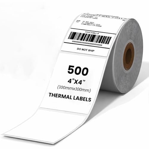 Image of BEEKAY 500 LABLEL(1 Roll of 500) 4 inchx4 inch (100x100 mm) Shipping Address Thermal Label Compatible withall Direct Thermal Label Printer