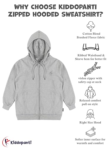 Image of Unisex Kids Solid Full Sleeve Zip Front Open Hooded Sweatshirt