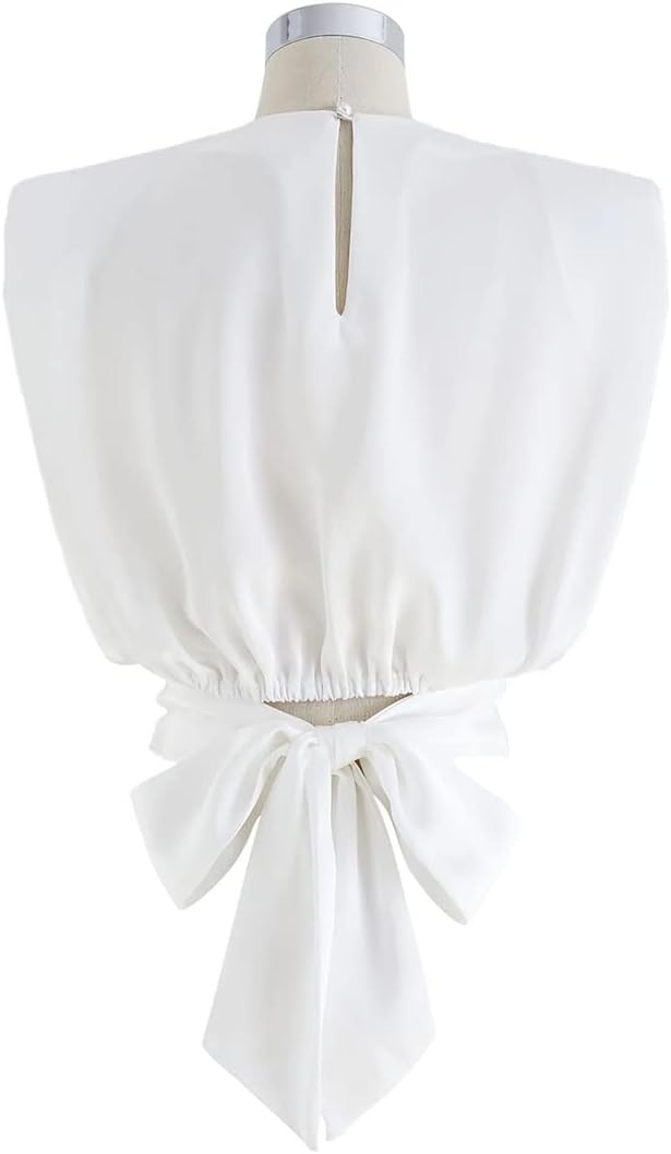 CHICWISH Women's White/Light Yellow/Sage/Pink/Pistachio Satin Tie Back Sleeveless Top