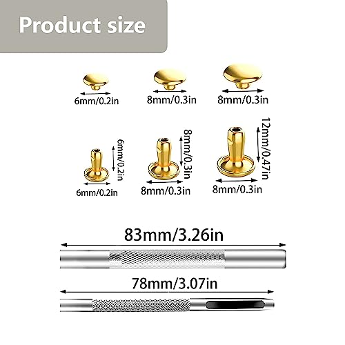 GIGIIS Leder Nieten 360 Set Doppelkappe Nieten 3 Größen Ledernieten Metallnieten Set Metall Doppelkappe Nieten Set mit 3 Stück Fixierung Werkzeug für DIY Leder Handwerk Tasche Gürtel Reparatur