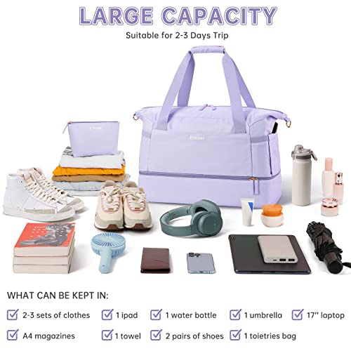 Gym Bag For Women, Sports Travel Duffel Bag With Usb Charging Port, Weekender Overnight Bag With Wet Pocket And Shoes (Purple) Medium #TOP1