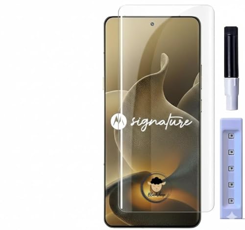 Image of BLACKSHEEP Advanced UV Tempered Glass Screen Protector Guard Compatible For Motorola Signature 5G (6.8 Inch, Pack of 1) Full Adhesive UV Curved Case Friendly HD Clarity with easy installation kit