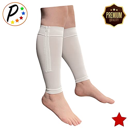 Image of Presadee Premium White Footless 20-30 mmHg Compression YKK Zipper Shin Sleeves (3)