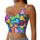 Women Girls Sports Vest U-Shaped Back Comfy Athletic Tops with Bralette Pads Sleeveless Sportswear for Training Fitness, Colorful Dog Bones Paw Prints