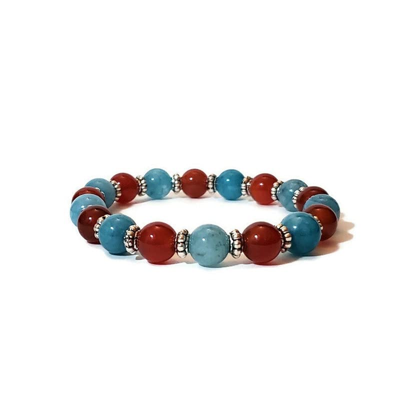 Bracelet aigue-marine carnelian extensible 8mm pour homme femme LKBEADS