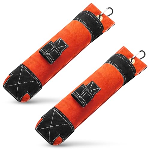 Sadnyy 2 Pcs Welding Rod Holder Large Flame-Resistant Electrode Bag 16 Inch Thickened Leather Pouch with Clip Wearable Waist Toolkit for Arc Welding Rod Storage(Orange)