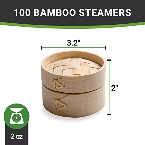 Restaurantware 2 Ounce Mini Bamboo Steamers 100 Bamboo Dim Sum Steamers - Premium With Lid Natural Bamboo Dumpling Steamers Bamboo Mini For Parties Or Catering