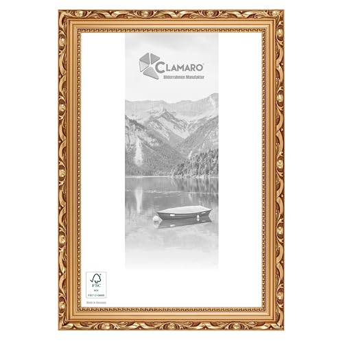 CLAMARO Karl - Marco de fotos (60 x 90 cm, madera maciza, bronce, estilo shabby chic, estilo barroco, incluye cristal acrílico, parte posterior, colgador (horizontal y vertical)
