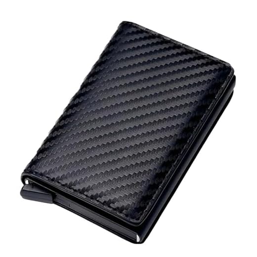 Carteira Masculina Slim Antifurto, Porta Cartões Proteção RFID, Carteira Ejeção Automática com 5 compartimentos, Couro Sintético, Preto