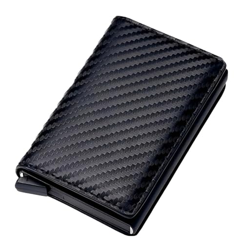 Carteira Masculina Slim Antifurto, Porta Cartões Proteção RFID, Carteira Ejeção Automática com 5 compartimentos, Couro Sintético, Preto