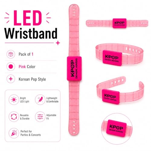 Image of Wanna Party Korean Pop Demon Hunters LED Light-Up Wrist Band for Kids | Pink Translucent Flashing Glow Bracelet | Adjustable Birthday Party, Concert, Dance Event, Return Gift & Party Favour - 1PC