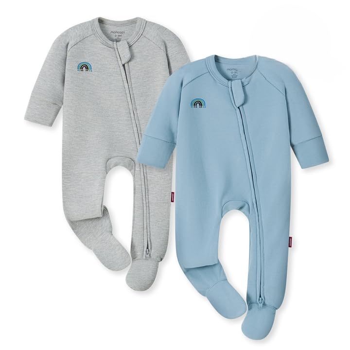 Image of Momcozy Baby Pajamas with Temp-Sensing Label, 0-24M Footed Onesie Sleepers, Soft Romper for Newborns & Toddlers