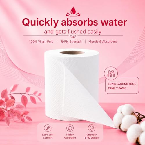 Image of Softouch 3 Ply Toilet Tissue Roll | Soft & Highly Absorbent | 375 Sheets Per Roll | 4 Rolls | Bathroom Tissue