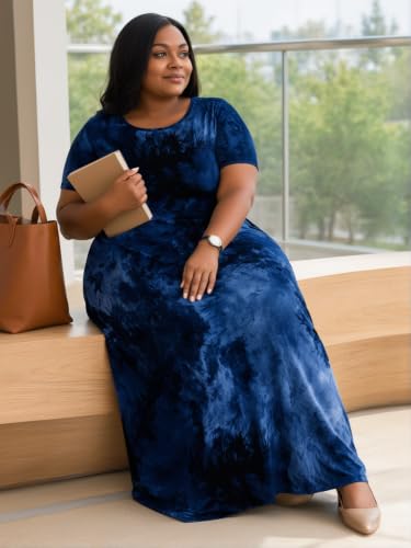 Image of PinkPatty Plus Size Dress for Women Casual Crew Neck Short Sleeve Maxi Dress Oversized Summer Beach Dresses with Pockets