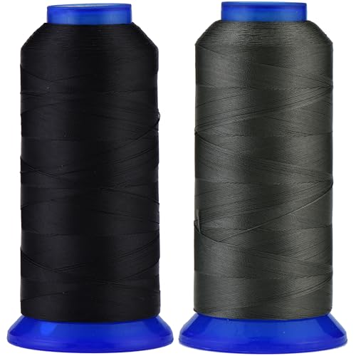Selric [3000Yards/Black+Grey] Pack of 2 UV Resistant High Strength Polyester Thread #69 T70 Size 210D/3 for Upholstery, Outdoor Market, Drapery, Beading, Purses, Leather