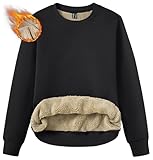 TACVASEN Women's Crewneck Sweatshirts Sherpa Lined Fleece Pullover Winter Shirts Warm Sweaters Black, L