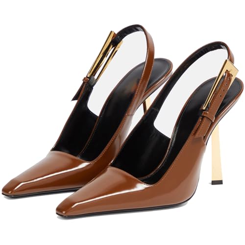 Image of YIYA Slingback Heels Pumps Shoes for Women with Buckle Strap Slip On Closed Pointed Toe Stiletto High Heel Wedding Party Casual Dress Backless Mules Sandals