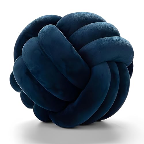 PUXU Knot Pillow Ball Round Cushion Pillows (Dark Blue,11in)