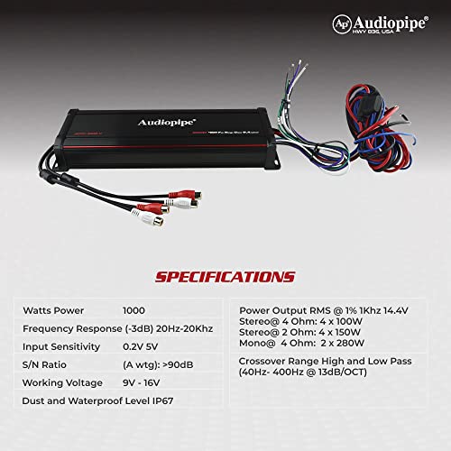 Audiopipe Aptv-1000.4-4 Channel Class D Amplifier - Powersports Ip67 Utv Marine Amplifier #TOP2