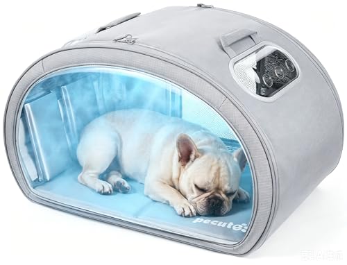 Pecute Katzenkühlhaus mit Dual-Kühl-System (6 Kühlakkus & Gel-Matte) Faltbares Katzenzelt Sommer Kühlt bis zu 8 Std. um 6C Wasserdichtes Kratzfestes Katzenkühlbett für drinnen & draußen Grau L