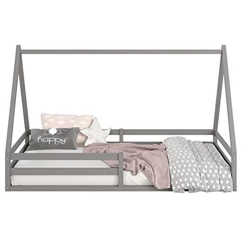 Cama Montessoriana Madeira Maciça Casa Estrado Sila (Cinza)