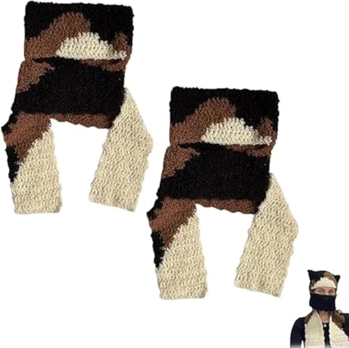 Écharpe au crochet chat calicot et bonnet tricoté à la main, accessoire hiver mignon