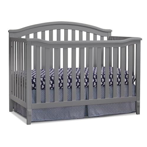 Pemberly Row Modern/Contemporary Wood 4-in-1 Crib in Gray Finish