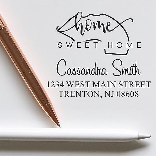 New Jersey Home Sweet Home Square Address Rubber Stamp, Uses Stamp Pad, Easy Envelope Stamping, Square Design, Size 1-5/8"