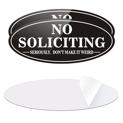 (2 Pack) No Soliciting Sign for House, Self Adhesive No Soliciting Sign for Front Door, No Solicitation Metal Sticker Signs for Home and Yard (Black/White, 7 x 3 inches, Don't Make It Weired)