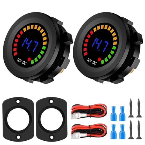 Linkstyle 2PCS Battery Voltage Meter, Waterproof DC Volt Meter Gauge, LED Digital Display Voltage Gauge, Round Voltage Meter for 12V/24V Marine Car Motorcycle Truck RV