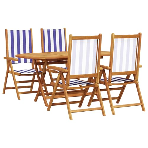 Blue And White Outdoor Dining Set: Stylish, Durable, and Perfect for Patio 7 vidaXL 5 Piece Solid Acacia Wood Blue and White Garden Dining Set