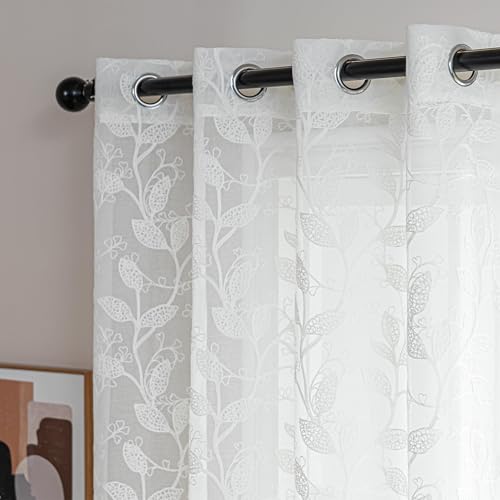 SLEEP ZONE Sheer Curtains for Living Room and Bedroom, Embroidered Sheer Curtains White Sheer Curtain 42 × 63 inch Length of 2 Panels, White Vine - image 3