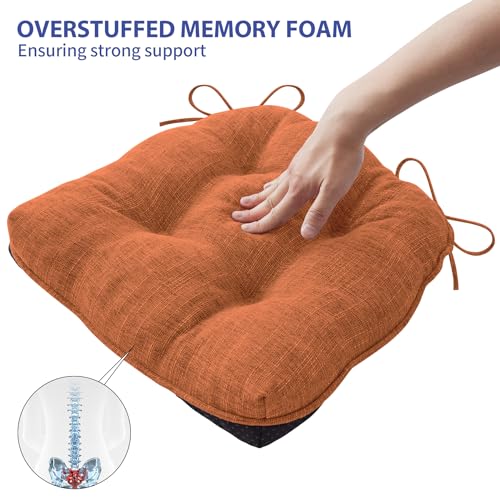 IPYNBAP Chair Cushions for Dining Chairs Set of 4, Kitchen Chair Cushions, Chair Pads with Ties and Non Slip Backing, Tufted Memory Foam Seat Cushion 4 Pack, 15.5" x 15.5" x 4", Orange by IPYNBAP - Image 5