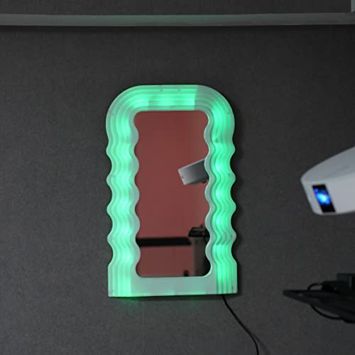 Funerom 16X10 Inch Wavy Mirror Aesthetic Mirror Funky Mirror Squiggle Mirror Wave Mirror Rectangle White With Led #TOP2