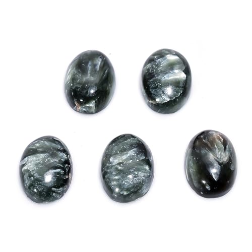 2 PCS, 14X10 MM, AURA GEMS Natural Green Seraphinite, Cabochon, Oval Shape, Jewelry Making Stone Supply, Chakra Energy Healing Gemstone, Real Crystal, Birthstone, Wholesale deal