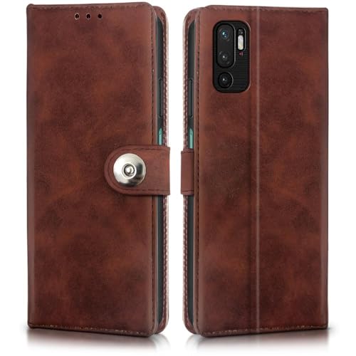 Image of WOW IMAGINE Shock Proof Flip Cover Back Case for Xiaomi Redmi Note 10T 5G | Poco M3 Pro 5G (Magnetic Button Flip Case | Wallet Pockets & Stand | Leather Finish | Coffee)