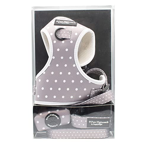 Paw Highness Dog Walking Harness, Collar, Leash & Poo Bag Holder Set in Grey Polka Dot Large - Image 4