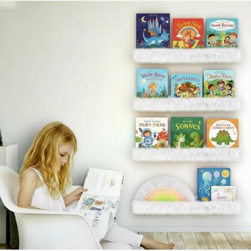 Image of 1PC Plush Bookshelf for Kids, Soft Hanging Wall Book Display Shelf | Nursery Floating Book Organizer, Easy Mount Soft Storage Shelf, White