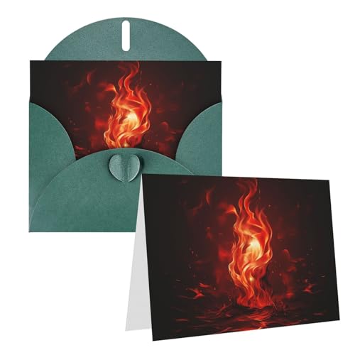 QMNEHJ グリーティングカード サンキューカード 封筒付き ブランクノートカード 4x6インチ バースデーカード 赤い炎 ウェディングカード お悔やみカード おもしろい思考カード あらゆる機会に