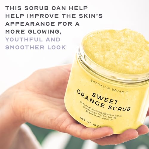 Image of Brooklyn Botany Sweet Orange Body Scrub - Moisturizing and Exfoliating Body, Face, Hand, Foot Scrub - Fights Stretch Marks, Fine Lines, Wrinkles - Great Gifts for Women & Men - 10 oz