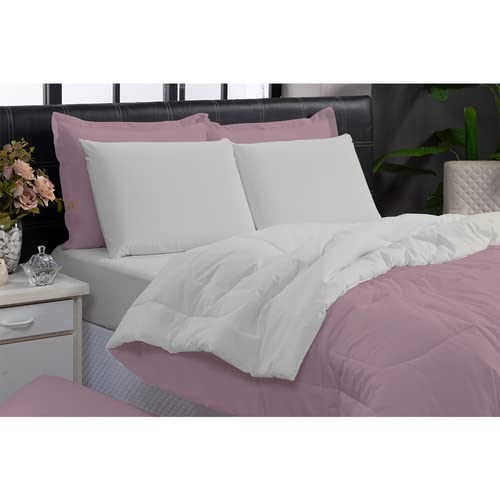 Kit Edredom Queen Jogo de 100% Algodão 200 fios (Rosa e Branco)