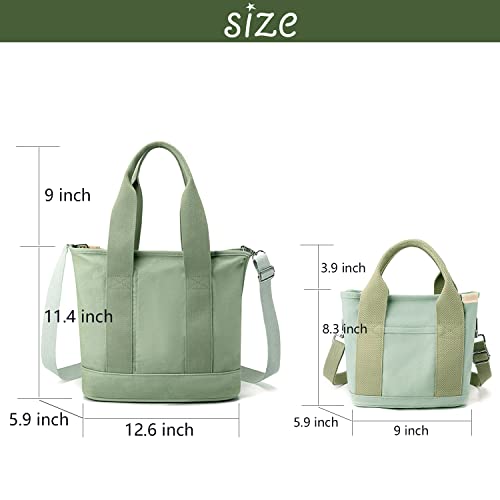 Image of Canvas Tote Bag for Women,Small Totes Bags with Zipper Crossbody Purse with Pockets Large Shoulder Handbag,2 Sizes
