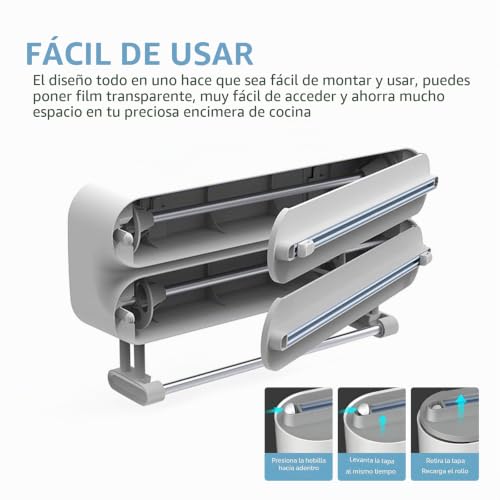 Miniatura 7 de Dispensador Papel Aluminio Y Film Con Portarrollos Cocina, Organizador Papel Aluminio Y Film, Portarrollos Cocina De Pared, Para Film Transparente,Papel Aluminio,Cocina Casera,Restaurante. 3 In 1